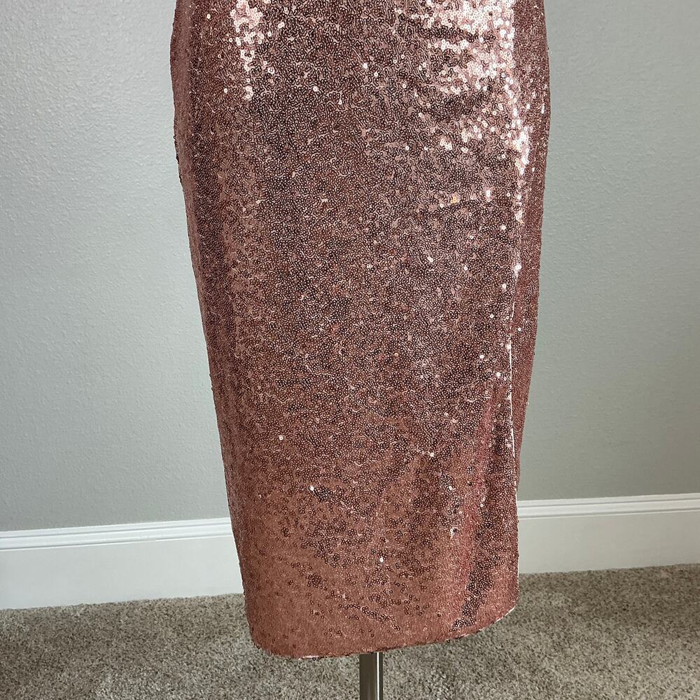 Mac Duggal 71062 Rose Gold Cocktail Dress Sequin One Shoulder Sheath Size 12 - Picture 8 of 13